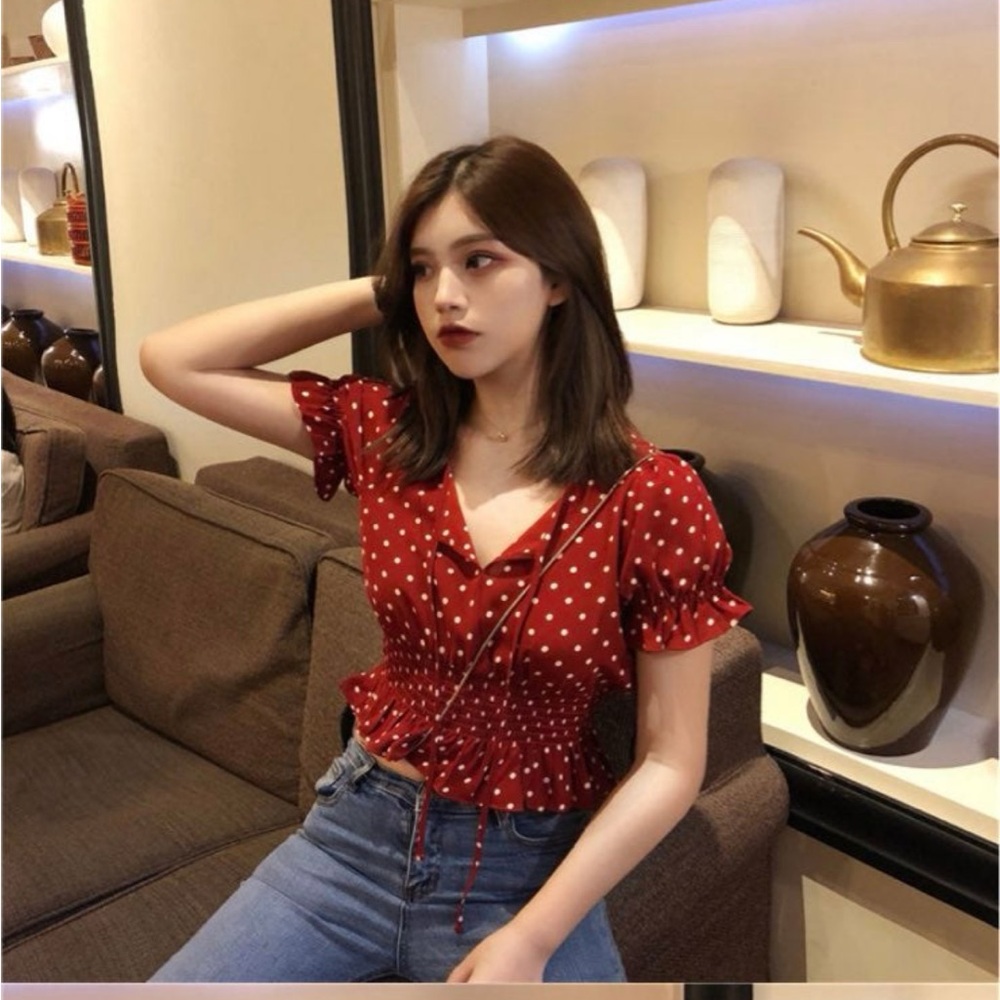 YesStyle Red Polka Dot Blouse